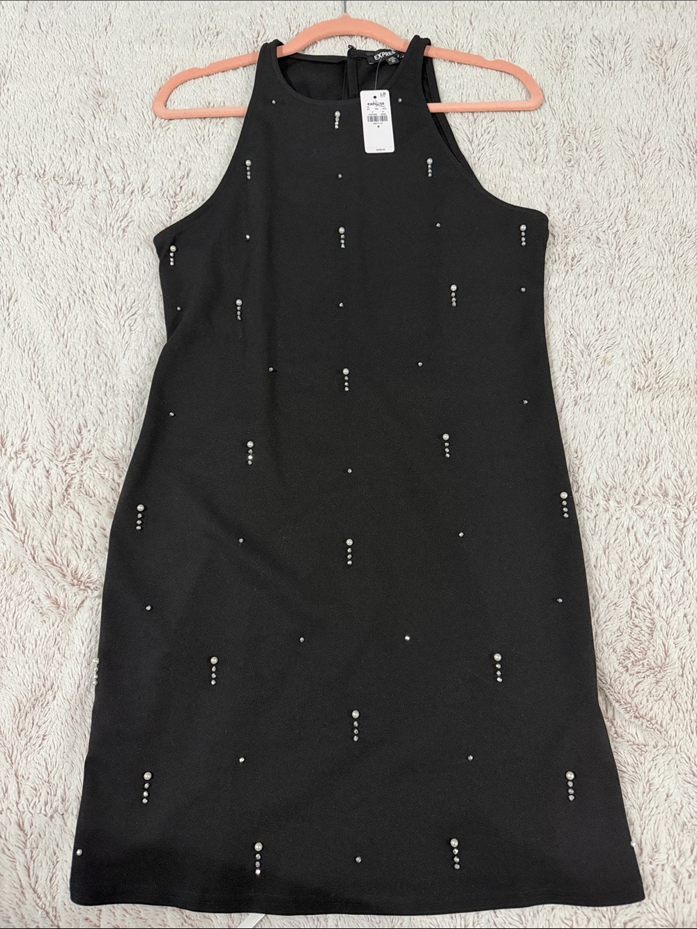 Express Black Mini Dress with Silver Bead Accents